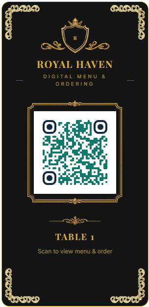Royal Haven table QR card